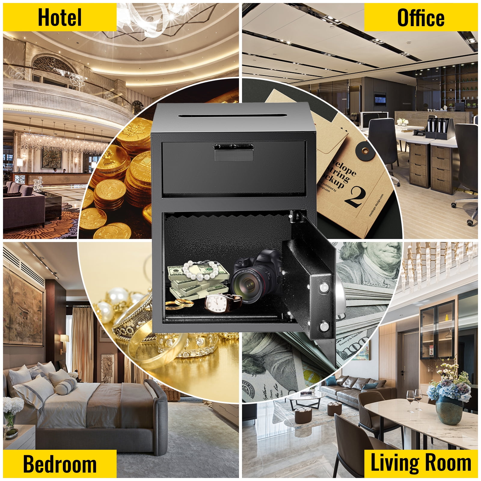 VEVORbrand Digital Depository Safe 1.7 Cubic Feet Security Safe Box Made of Carbon Steel with Deposit Slot with Two Emergency Keys Depository Safe Box for Home Hotel Restaurant and Office