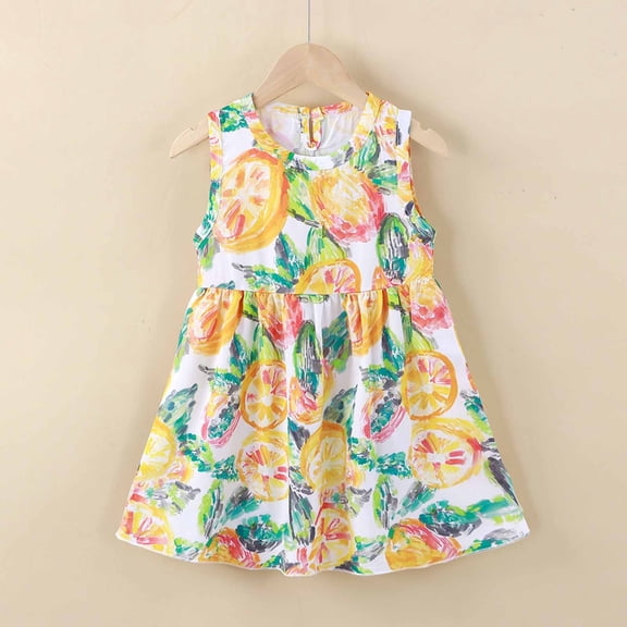 Pretxorve Kids Girls Sleeveless Dress Summer Crew Neck Watercolor Print Casual Daily Toddler Dresses