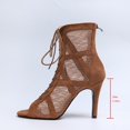 thumbnail image 5 of Womens Stiletto Ballerina Heels Lace up Ballroom Dance Shoes Elegant Mesh Party Breathable Sandal Heels Open Toe Booties, Brown, Size 6, 5 of 9
