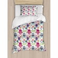 thumbnail image 3 of Mexican Queen Size Duvet Cover Set, Different Mexico Latin Día de Muertos Skull with Flower and Branch Figures Artwork, Decorative 3 Piece Bedding Set with 2 Pillow Shams, Multicolor, by Ambesonne, 3 of 3