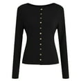 thumbnail image 1 of Hvobtty Chemise à Manches Longues Col Rond pour Femmes, Chemises à Manches Longues Col Rond Blouse Cardigan Tricoté Bouton Ajusté Hauts Courts, 1 of 3
