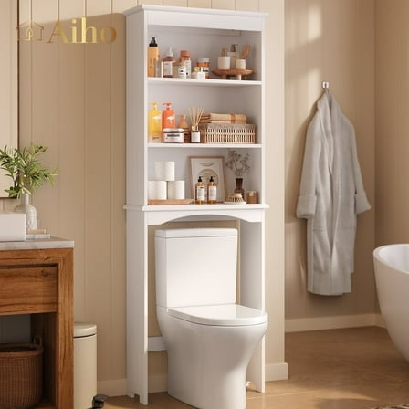 Aiho Freestanding Bathroom Cabinet with 3 Shelves, Over the Tolite Storage - White