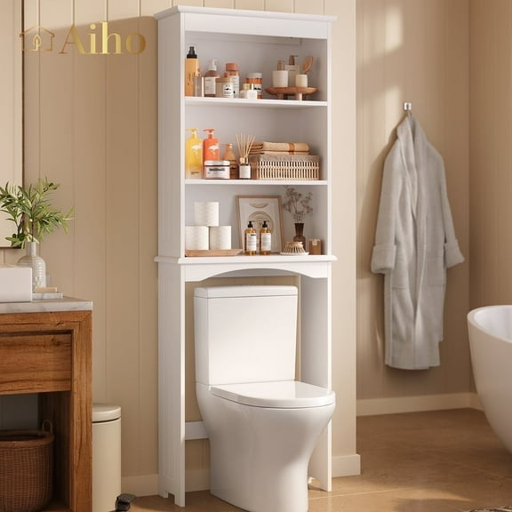 Aiho Freestanding Bathroom Cabinet with 3 Shelves, Over the Tolite Storage - White