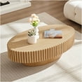 thumbnail image 4 of JERFIT Modern Oval Drum Coffee Table for Living Room with Sturdy Pedestal Base, Natural Ash MDF Top, Compact Accent Table for Small Spaces, 4 of 10