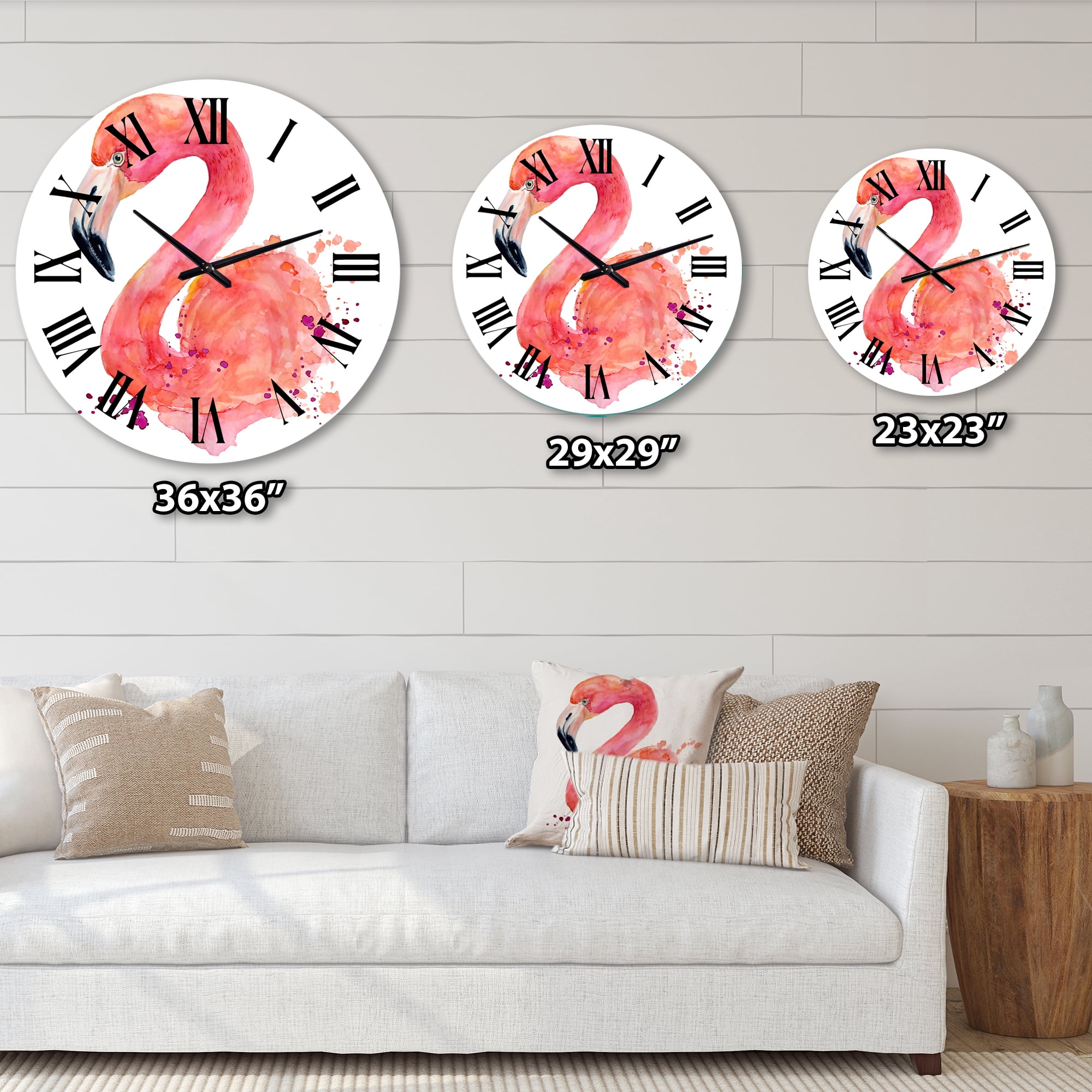 Designart 'Portrait Of Pink Flamingo I' Farmhouse Wall Clock