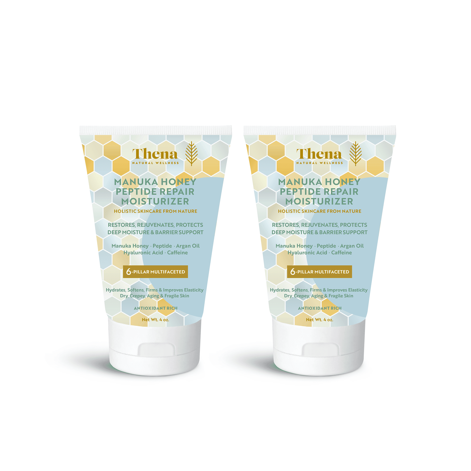 (2 pack) Thena Manuka Honey Cream Moisturizer with Hyaluronic Acid: Soothing, Hydrating & Repairing - Dry Skin Barrier Restoration Lotion for Hands, Face, Body - Natural, Anti-Aging Organic Skincare for Women