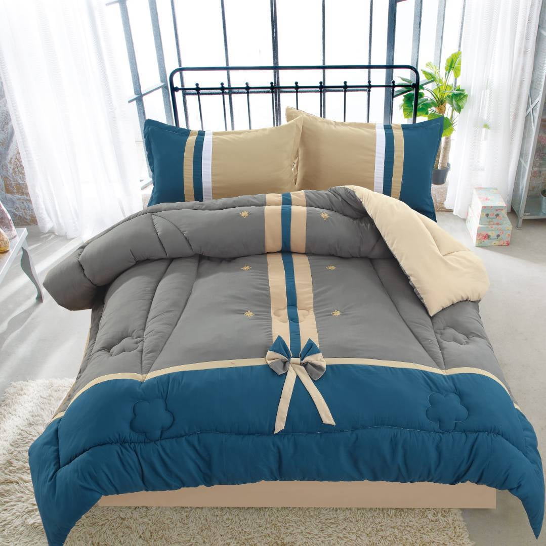 Traditional Floral Cotton Touch Kids Comforter Set W/ Sheet Navy