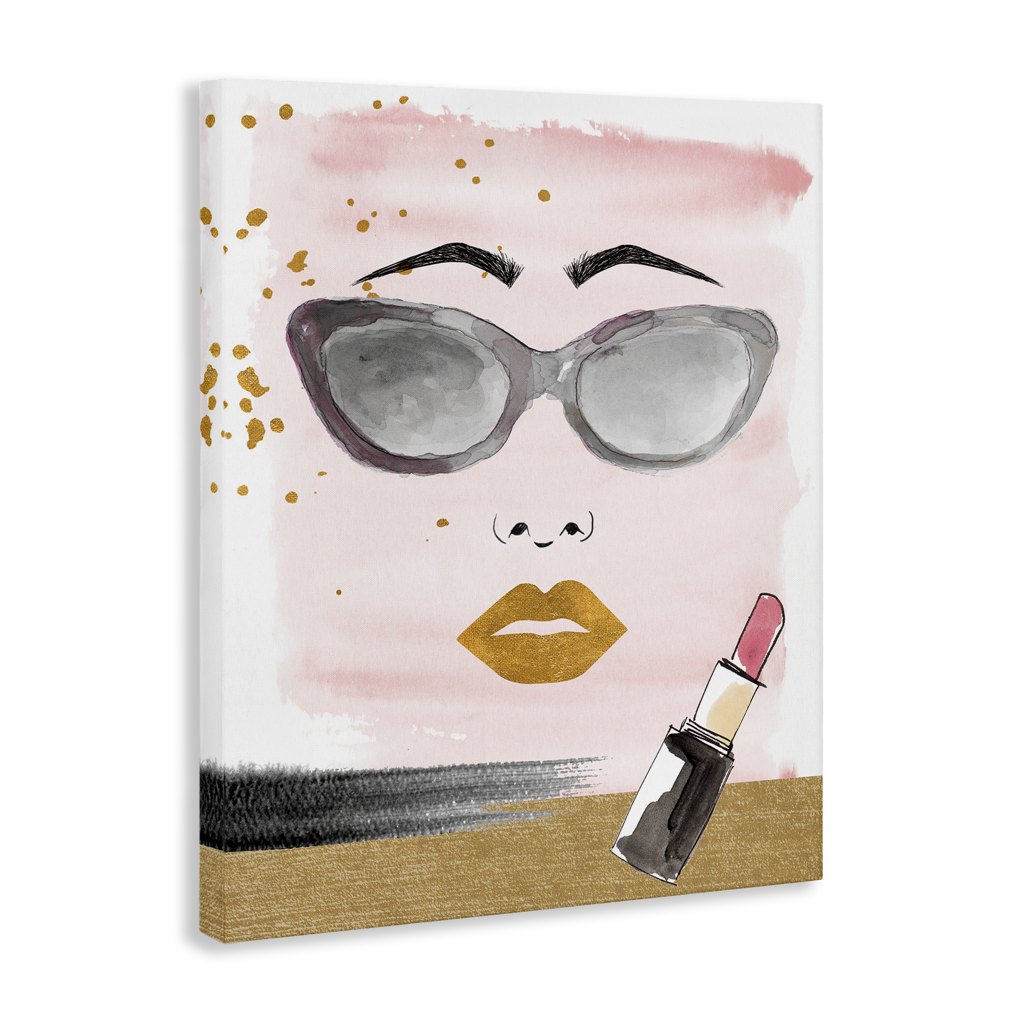 Stupell Industries Lipstick & Glam Face Novelty Painting Gallery Wrapped Canvas Art Print Wall Art, 16 x 20