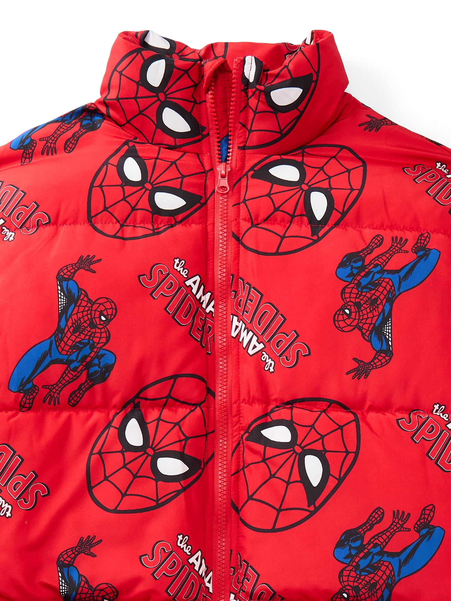 Spider-Man Little and Big Boys Graphic Zip Puffer Jacket, Lightweight, Sizes 4-12