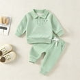 thumbnail image 2 of Linfrsh Toddler Baby Boy Outfits Long Sleeve Lapel Waffle Sweatshirt Top Pants Sets Fall Winter Newborn Baby Clothes 0-3T, 2 of 5