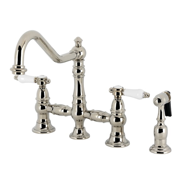 Kingston Brass KS3276BPLBS Bel-Air Two-Handle 4-Hole Deck Mount Bridge Kitchen Faucet with Brass Side Sprayer in Polished Nickel