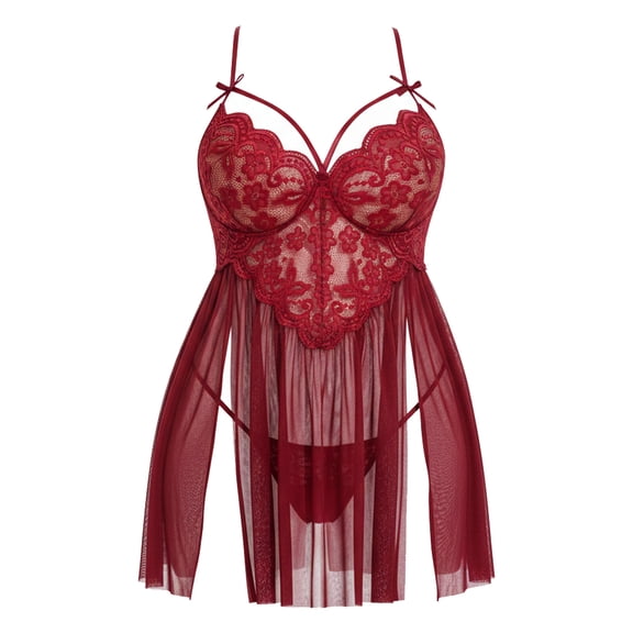 SHOWMALL Womens Plus Size Lingerie Lace Sexy Strap Chemise Sleepwear V-Neck Nightdress