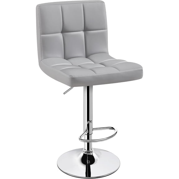 Libra Single Bar Stool, PU Leather Adjustable Barstools, Modern Counter Stools with Back and Footrest, Counter Height Barstools for Bar, Kitchen, Dining Room, Light Gray