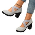 thumbnail image 4 of Busydd Block Heel Shoes for Women Criss Cross Strap Round Toe Sandals Casual Comfortable Solid Color Chunky Dress Shoes 36, 4 of 9