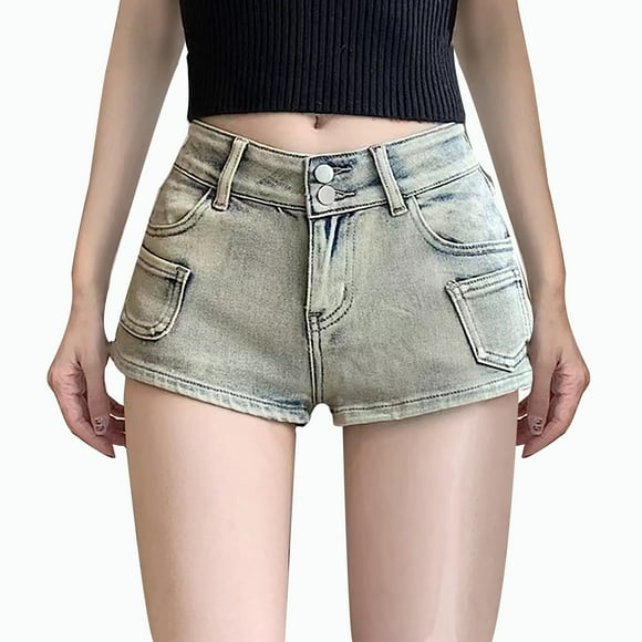 Trendy Jean Shorts Womens Casual Summer Hot Pants with Pockets Mid Rise Vintage Y2k Denim Shorts for Teens (2XL, Blue)