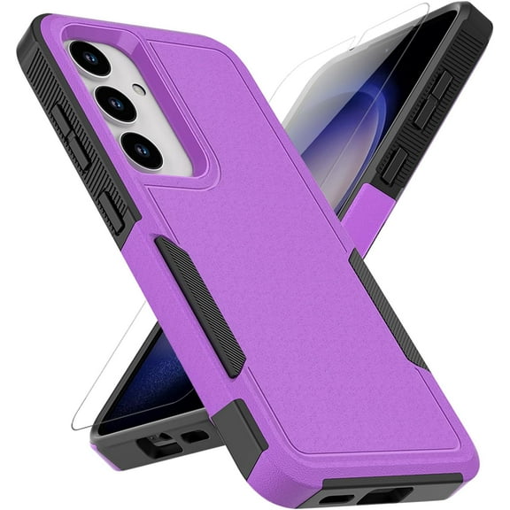 for Samsung Galaxy S24 Case: Dual Layer Protective Heavy Duty Cell Phone Cover Shockproof Rugged with Screen Protector - Protection Bumper Tough - Samsung Galaxy S24 2024, Purple