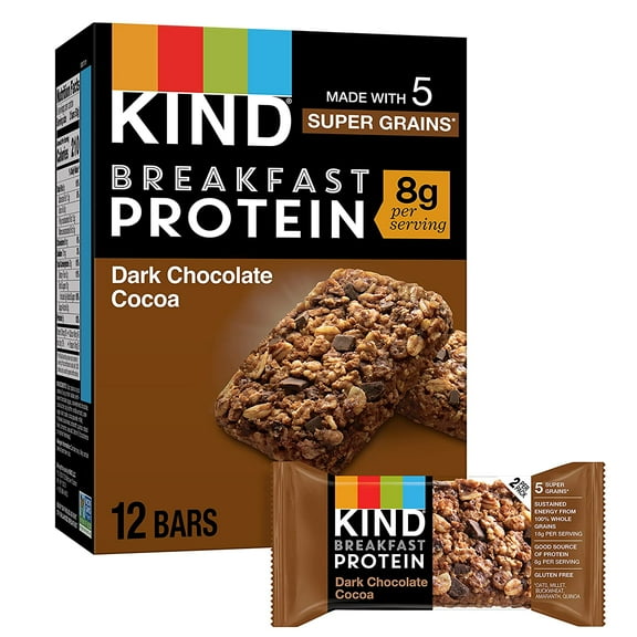 KIND Breakfast, Healthy Snack Bar, Dark Chocolate Cocoa, Gluten Free Breakfast Bars, 8g Protein, 1.76 OZ Packs