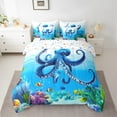 thumbnail image 2 of Erosebridal Blue Octopus Bed in a Bag Twin size, Underwater World Bed Set, Cartoon Ocean Reversible Bedding Twin Size, Lightweight Room Decor, 7-Piece, 2 of 6
