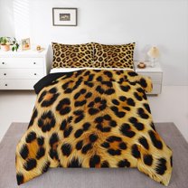 jejeloiu Cheetah Print Queen Comforter Set,Leopard Pattern Bedding Sets,Orange Black Bedding Comforter Set For Teens Kids,Breathable Home Decor Reversible,3pcs