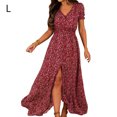 thumbnail image 2 of Robe Femme Imprimée Col en V Manches Courtes Maxi Robe Rose Foncé L, 2 of 6