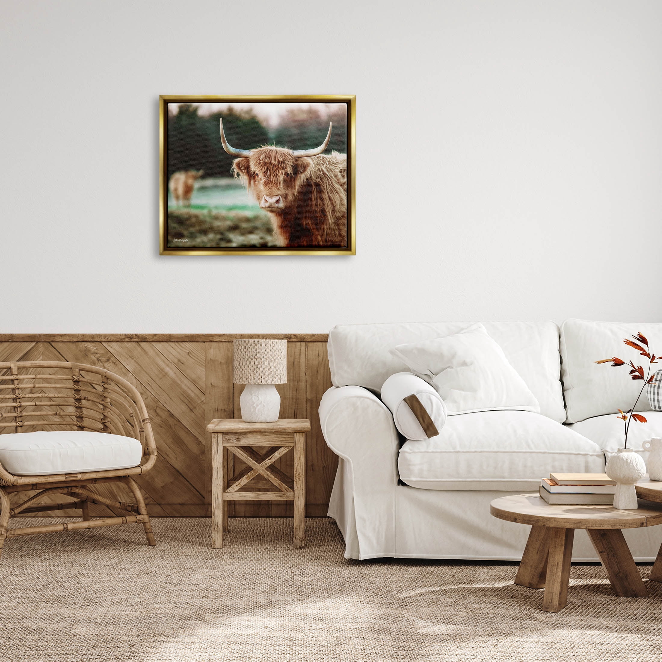 Stupell Industries Highland Cattle Gazing Photography Photograph Metallic Gold Floating Framed Canvas Print Wall Art, Design by Dakota Diener