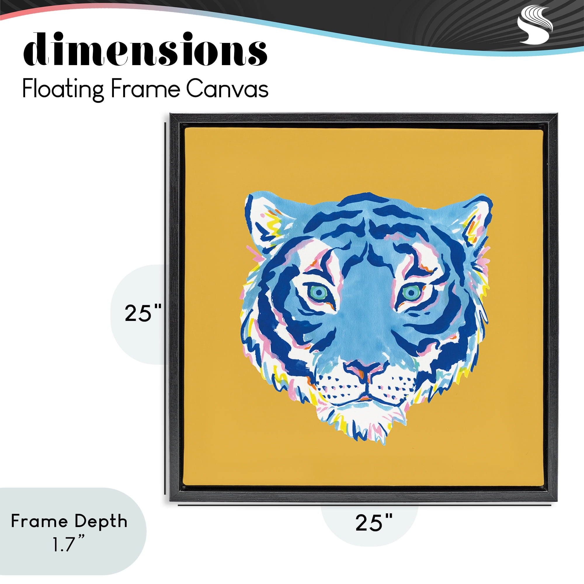Stupell Industries Blue Tiger over Yellow Black Framed Floater Canvas Wall Art, design by Karolina Sato