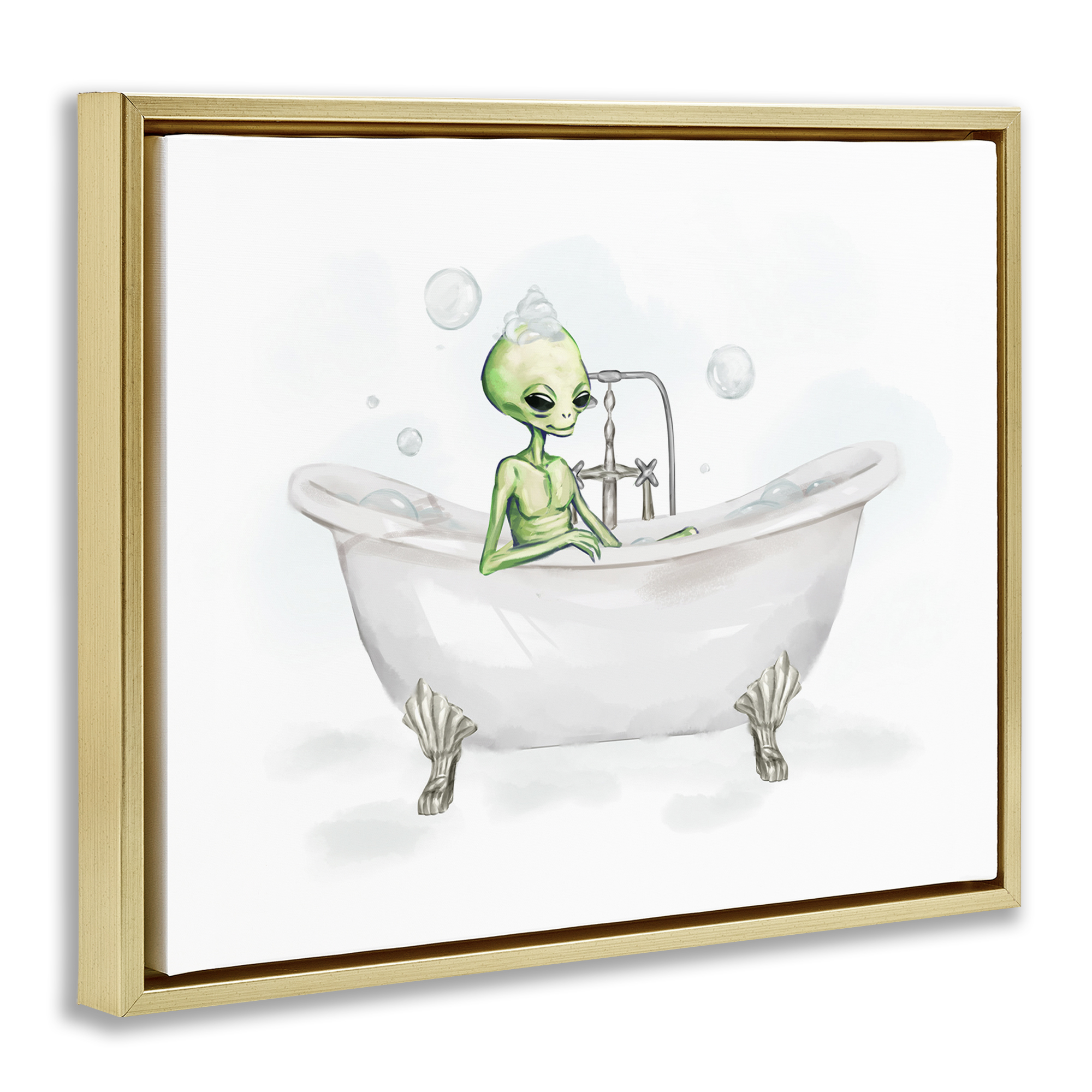Stupell Industries Alien Bubble Bath Typography Painting Gold Floater Framed Canvas Art Print Wall Art, 31 x 25