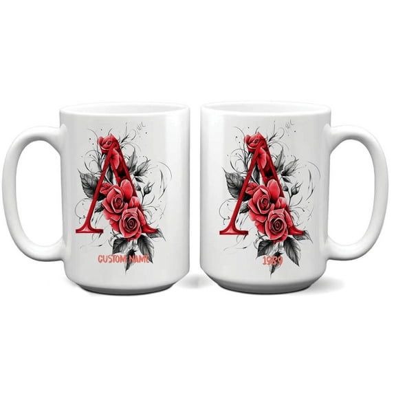 Custom Monogram Coffee Mug with Letter A for Women – Personalized Initial Ceramic Cup for Her, Ideal for Mother's Day, Father's Day, Birthday or Daily Use – 11oz or 15oz Options