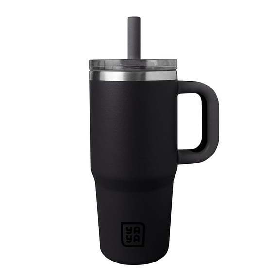 YAYA My First Travel Tumbler for Toddlers with Reusable Straw and Spill-Safe Lid, 12oz, Black