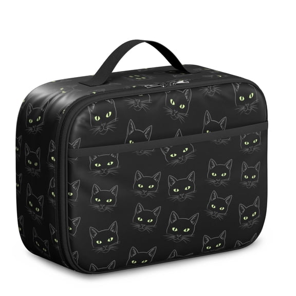 Black Cat Black Pattern Insulated Lunch Bag Teens,Bento School Lunch Bag for Teens for Work,Picnic or Travel 10.6x7.7x4.3 Inches,12 Can Capacity