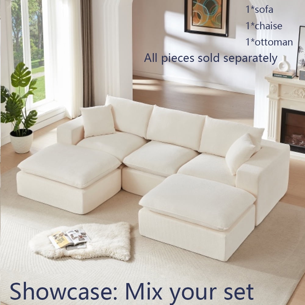 Miniyam 30" x 79" White Left or Right Facing Chaise Lounge, Modular Add-On to Build L-Shape or U-Shape Sectional Sofa