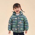 thumbnail image 5 of Chaqueta ligera con capucha para bebés de 1 a 5 años, abrigos con cremallera de dinosaurio de dibujos animados para niñas y niños, ropa de abrigo cálida para Navidad para otoño e invierno, 5 of 5