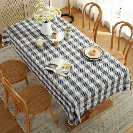 

Innerwin Table Cloths Washable Tablecloths Plaid Modern Tablecloth Home Decor Kitchen Rectangle Dust-proof Polyester Party Navy Blue 140x180cm/55 x71