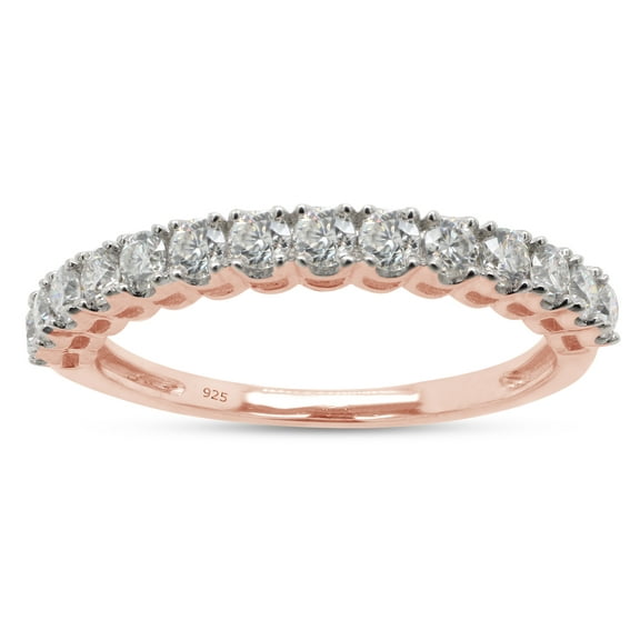 AFFY 0.50CT Moissanite Diamond Half Eternity Band Ring for Women 14K Rose Gold over Silver-4