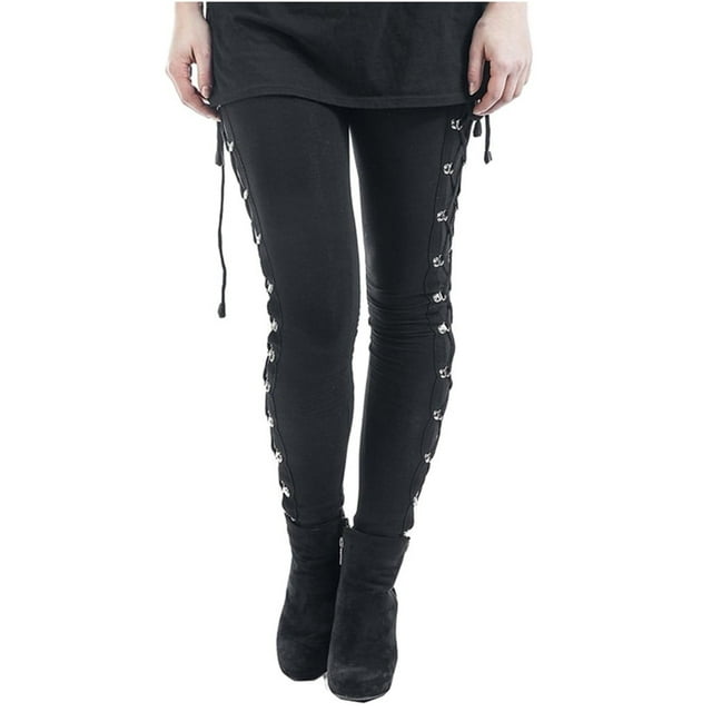 Pantalones Prolriy para mujer, leggings negros laterales, pantalones de moda para mujer, pantalones góticos de encaje para mujer, pantalones negros XL para mujer