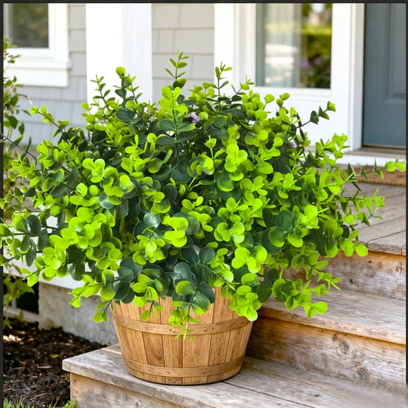 12 Pcs Artificial Plants Outdoor UV Resistant Fake Plants, Outdoor Artificial Fake Flowers Plastic Faux Greenery Plants Boxwood Shrubs for Porch Garden Patio Window Box Decor