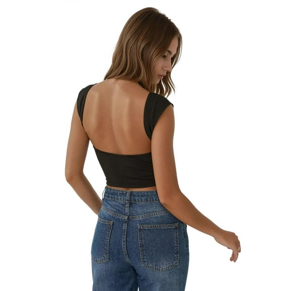 Slim Fit Open Back Viscose Crop Top