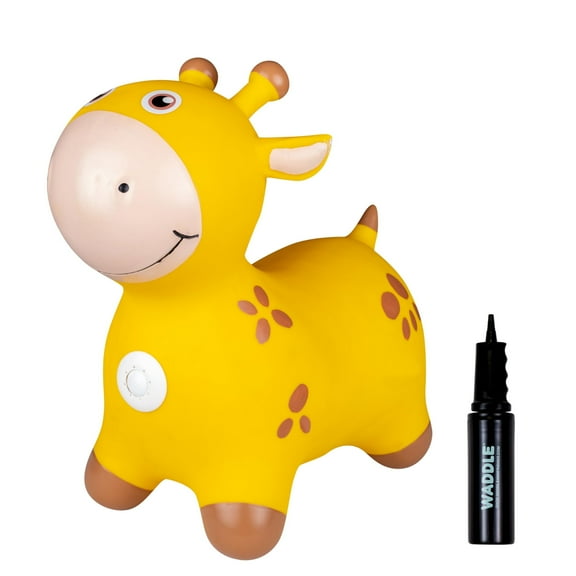 WADDLE Bouncy Hopper Inflatable Hopping Animal, Indoors and Outdoors Toy for Toddlers and Kids, Pump Included, Boys and Girls Ages 2 Years and U (Yellow Giraffe)