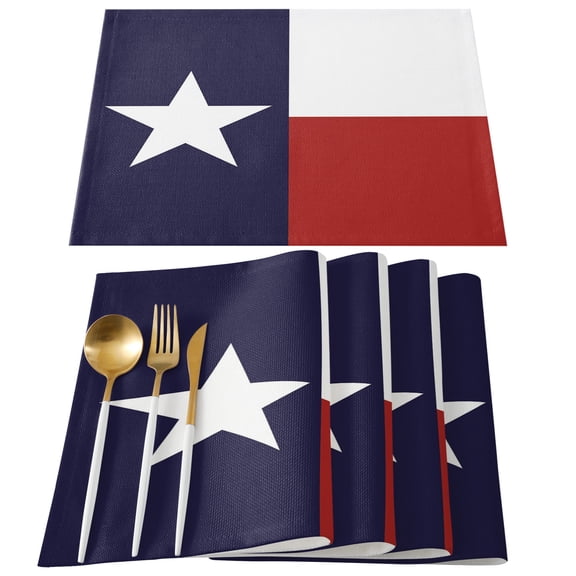 Blue Red White Texas Flag with Star, Placemats Set of 4, Minimalistic Geometric Stripe Placemats for Dining Table, Place Mats for Kitchen Tabletop, Waterproof Wipeable Dining Table Mats Set