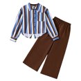 thumbnail image 2 of HAYIMI Girls Long Sleeve Striped Crop Shirt Blouse Wide Leg Pants Two Piece Outfit Sets Casual Fall Kids Fashion Classic Clothes Sets, 2 of 8
