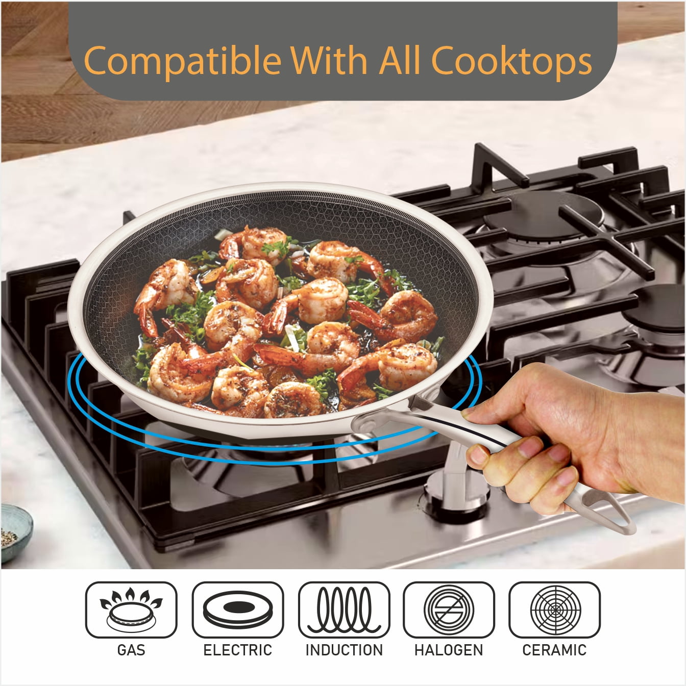 Mainstays 12 in Tri-Ply Stainless Steel Hybrid Non-Stick Fry Pan with Cool Touch Handle