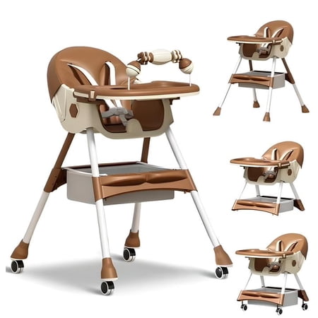 LHUAI Folding High Chair for Babies, Multi-Use Adjustable Baby High Chairs with 5-Point Safety Harness, Easy Clean and Comfortable Feeding Chair