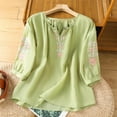 thumbnail image 2 of Busydd Spring Tops for Women Trendy Solid Color Embroidered Womens Tops Casual Peasant V Neck 1/2 Sleeve Summer Tops, 2 of 5