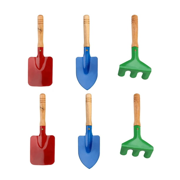 BRIGHTFUFU 2 set/6 PCS Herramienta de jardín infantil de jardín de hierro Herramientas manuales de color estampado con mango de madera para niños niña niña