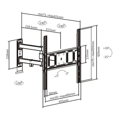 Full-Motion TV Wall Mount (Single Stud Install): 32"-55" Screens