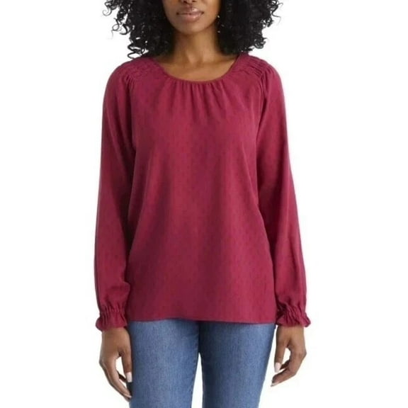 Jessica Simpson Women's Textured Long Sleeve Sweater, Red. Size L