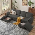 thumbnail image 6 of Pingliang Home Corduroy Sectional Sofa with Double Ottomans, Modern Modular Sofa Couch with Storage,4 Seat U-Shaped Couch Sofa for Living Room, Apartment, APT,Office,Studio,Dark Gray, 6 of 8