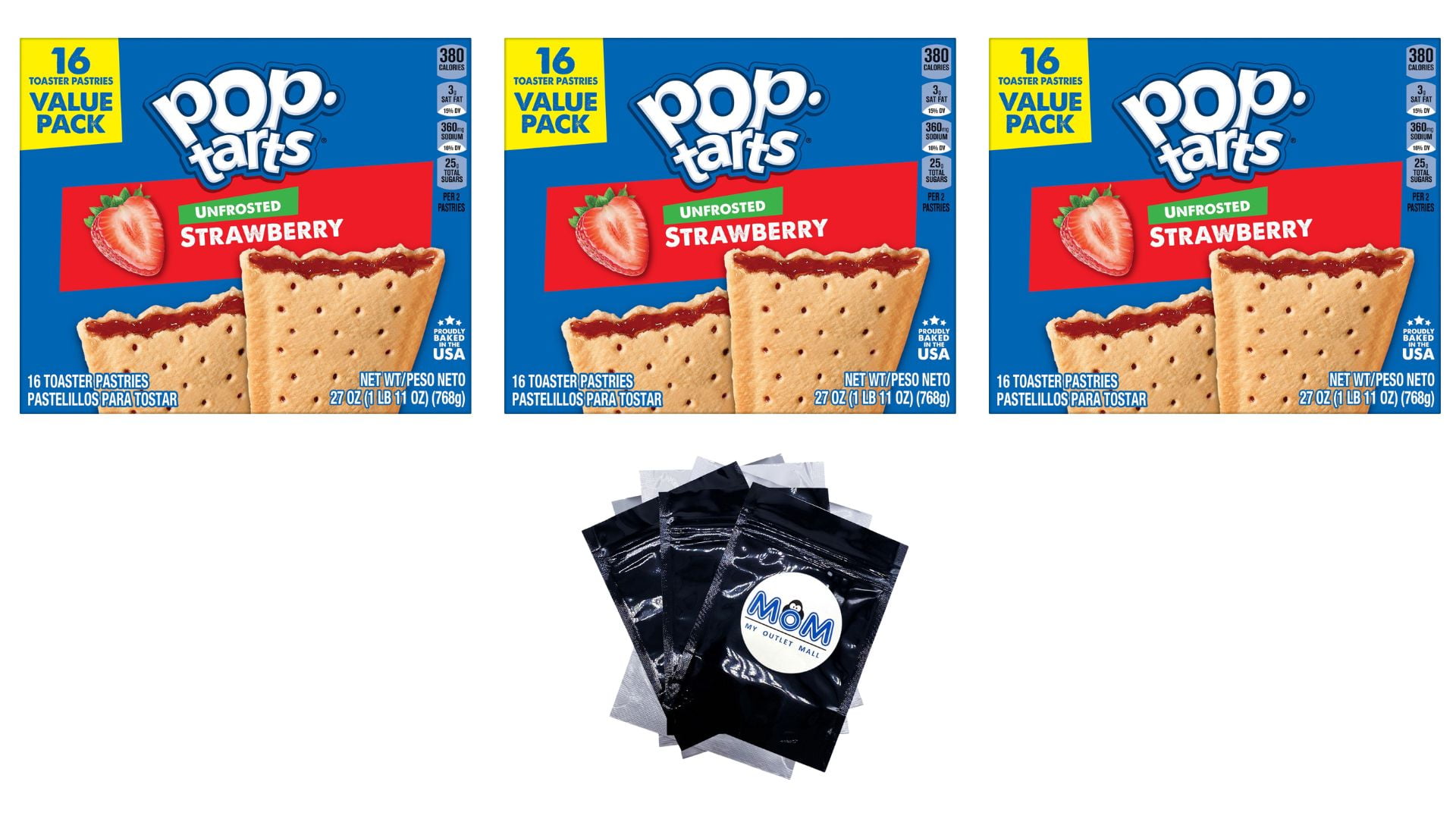 Pop Tarts Unfrosted Strawberry Toaster Pastries Kellogg's 3 pack