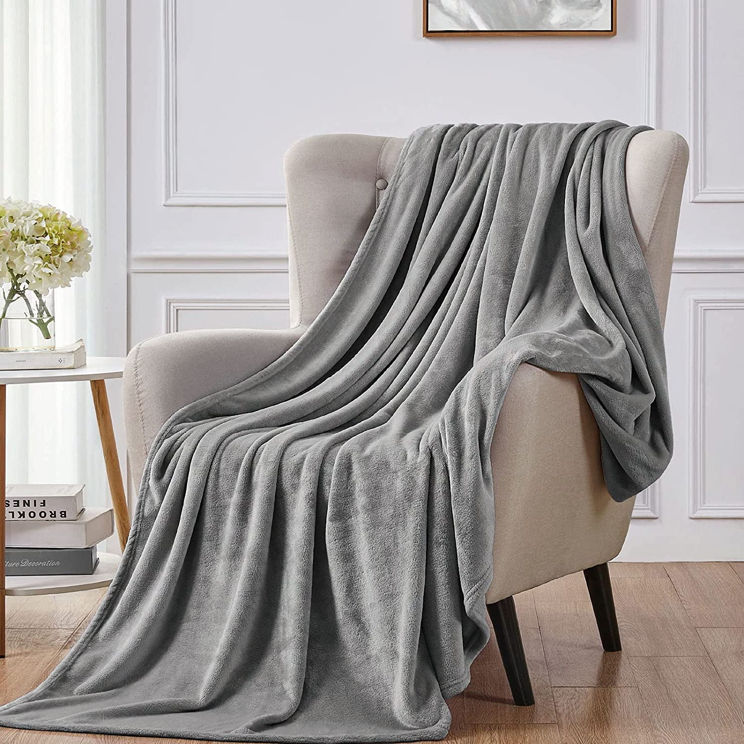 Luxury Grey Fleece Throw Blanket Full Queen Size Solid Color Weighted Throw Cozy Super Soft Warming Blanket For Bed Sofa Couch Adults Travel Casual Style Bedding Lightweight Plush Fuzzy Polyester 