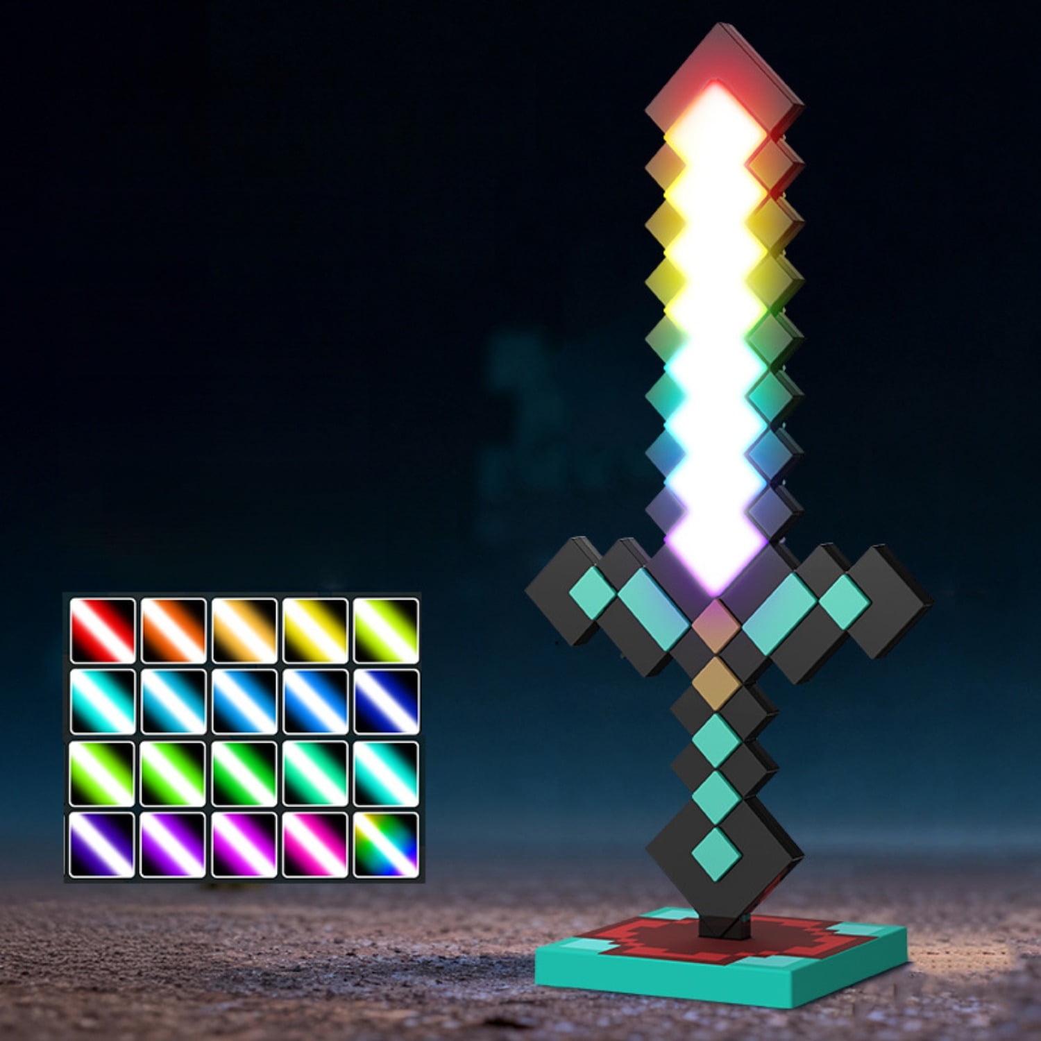 D.FAMILY Pixel Fantasy Diamond Sword Light - Multicolor RGB LED Night Lamp & Gaming Desk Decor